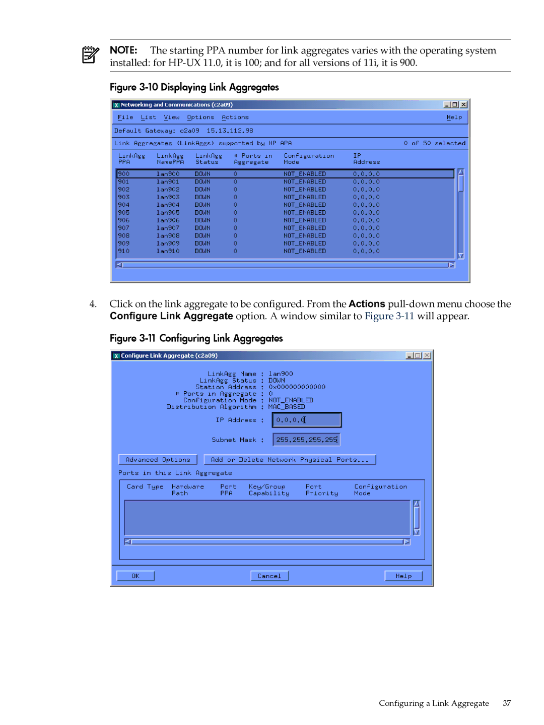 HP UX Auto Port Aggregation (APA) Software manual Displaying Link Aggregates 