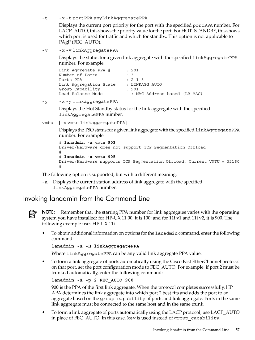 HP UX Auto Port Aggregation (APA) Software manual Invoking lanadmin from the Command Line 