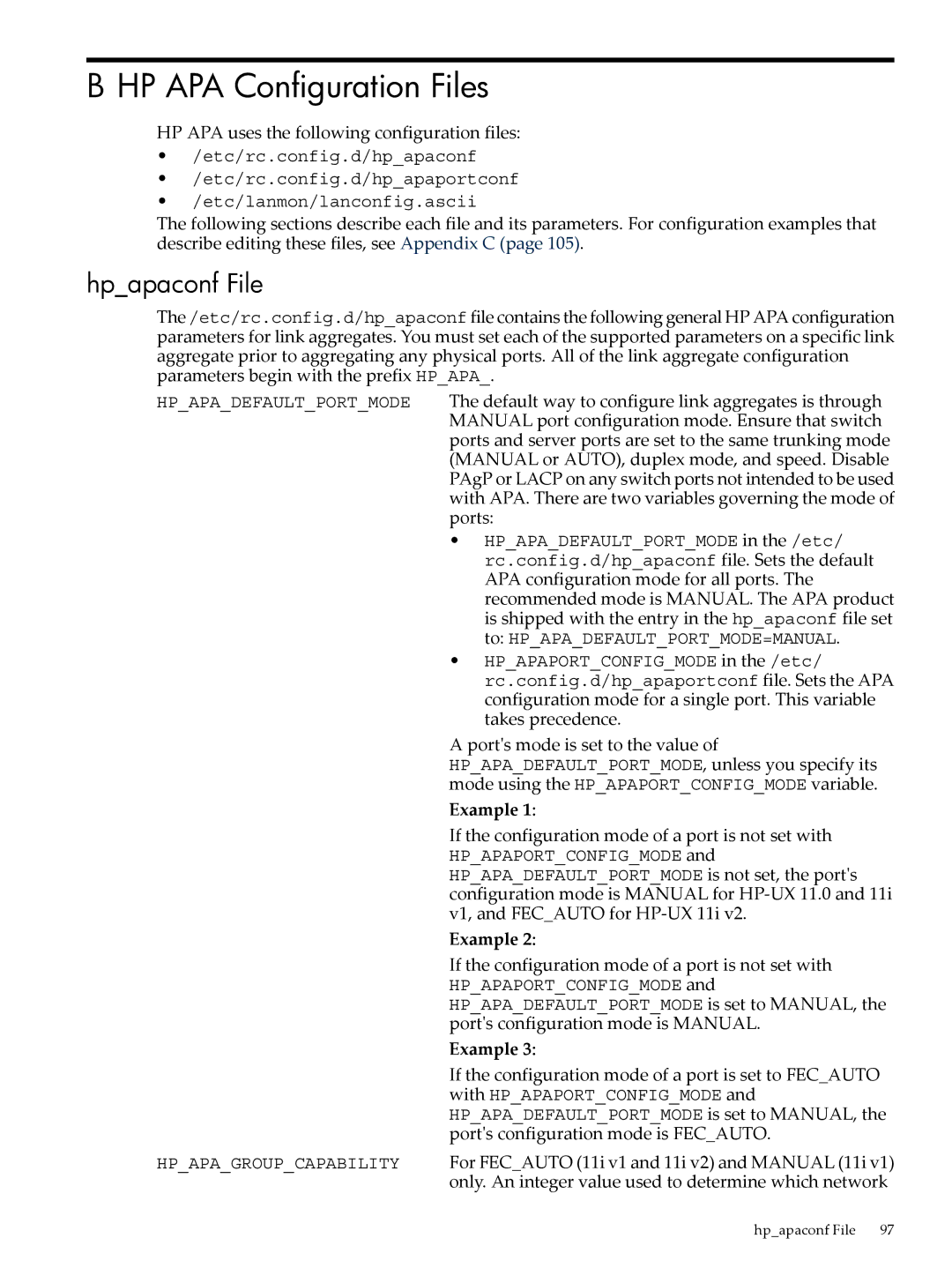 HP UX Auto Port Aggregation (APA) Software HP APA Configuration Files, Hpapaconf File, Ports mode is set to the value 