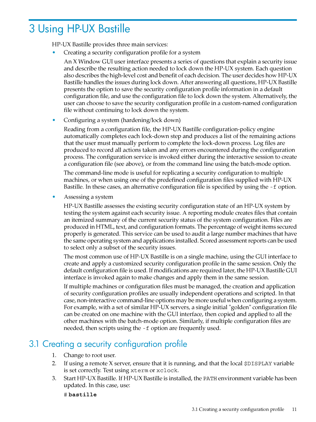 HP UX Bastille Software manual Using HP-UX Bastille, Creating a security configuration profile 