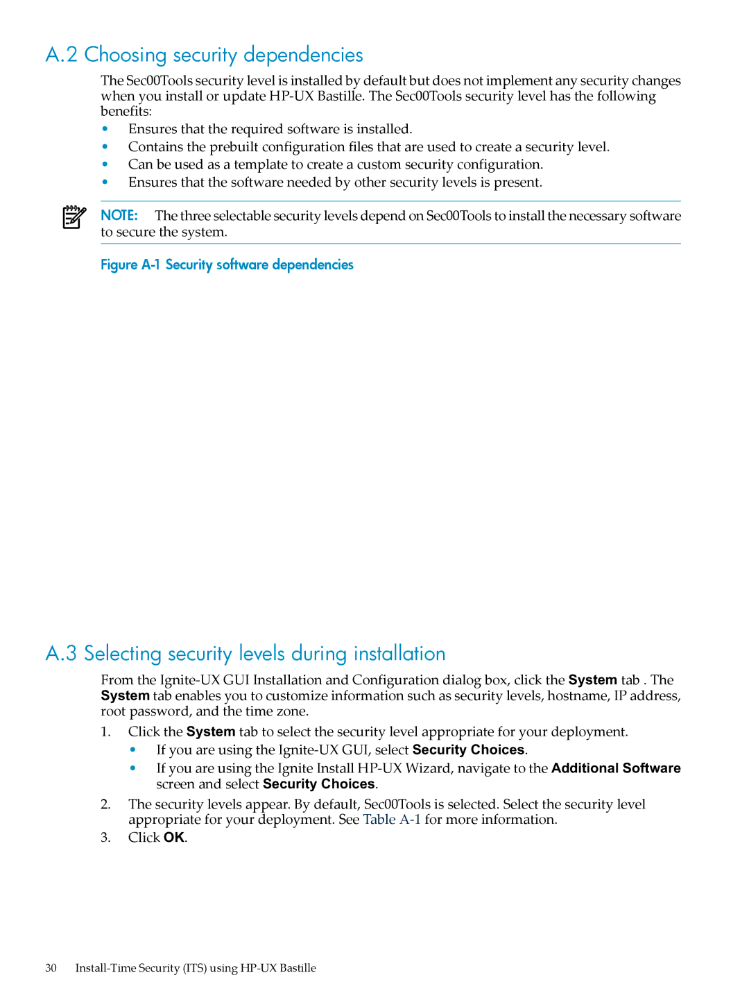 HP UX Bastille Software manual Choosing security dependencies, Selecting security levels during installation 