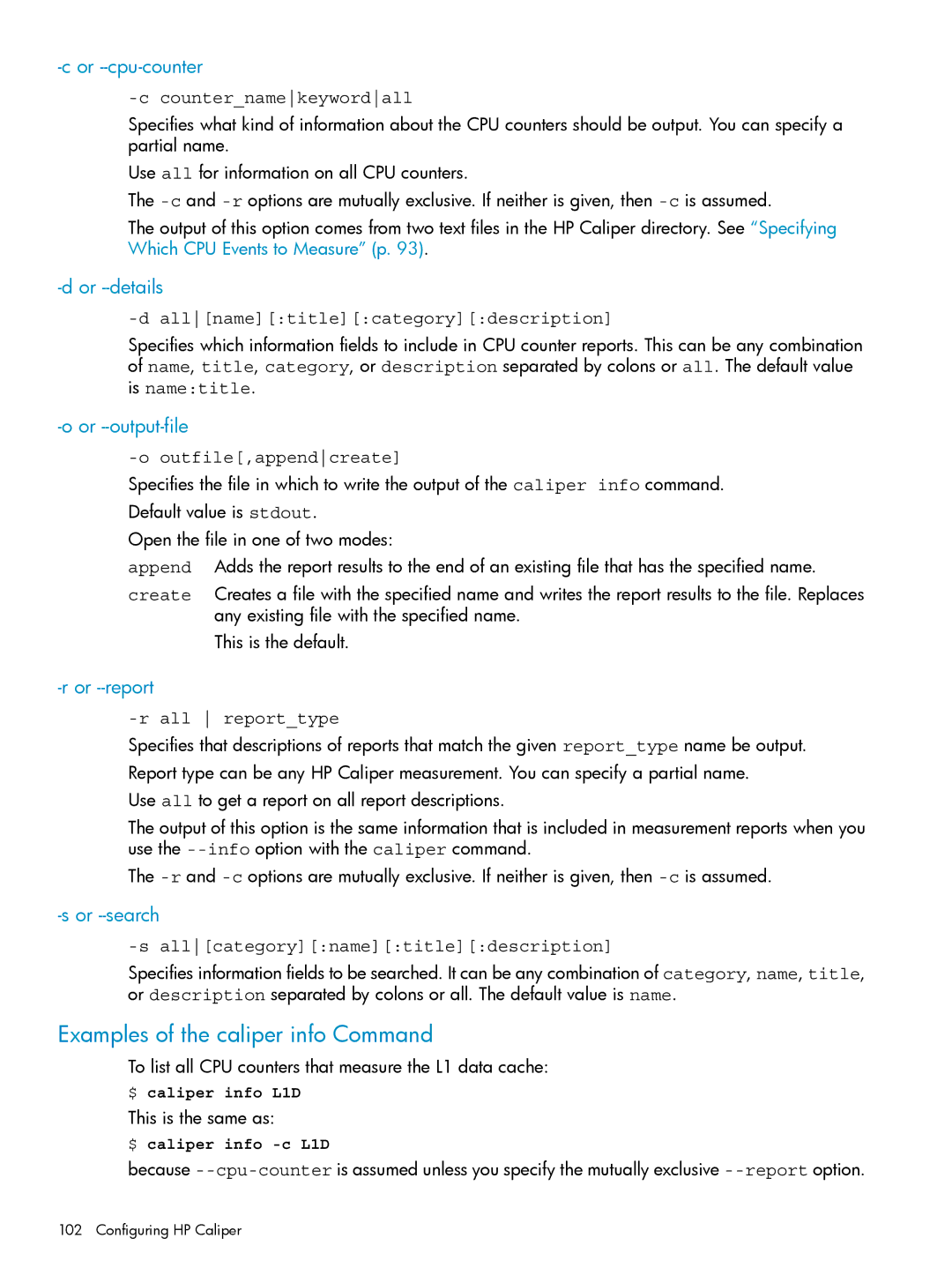 HP UX Caliper Software manual Examples of the caliper info Command 