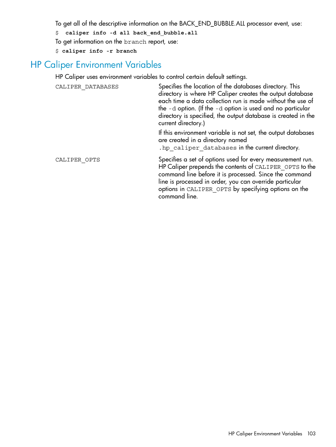 HP UX Caliper Software manual HP Caliper Environment Variables 