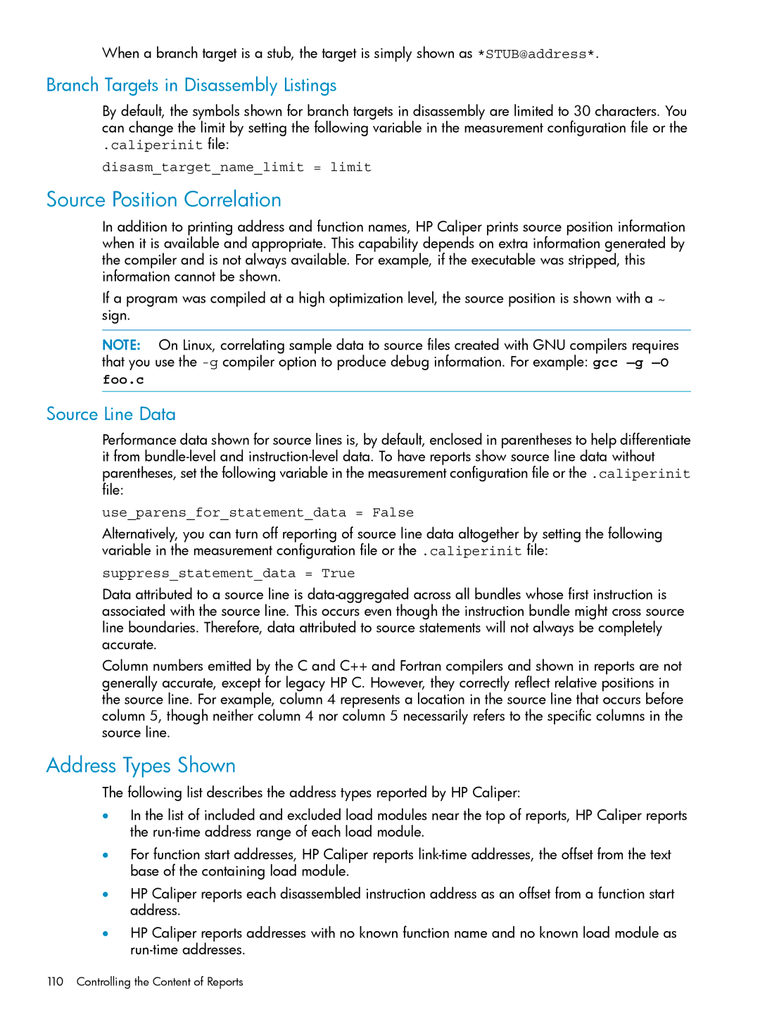 HP UX Caliper Software manual Source Position Correlation, Address Types Shown, Branch Targets in Disassembly Listings 