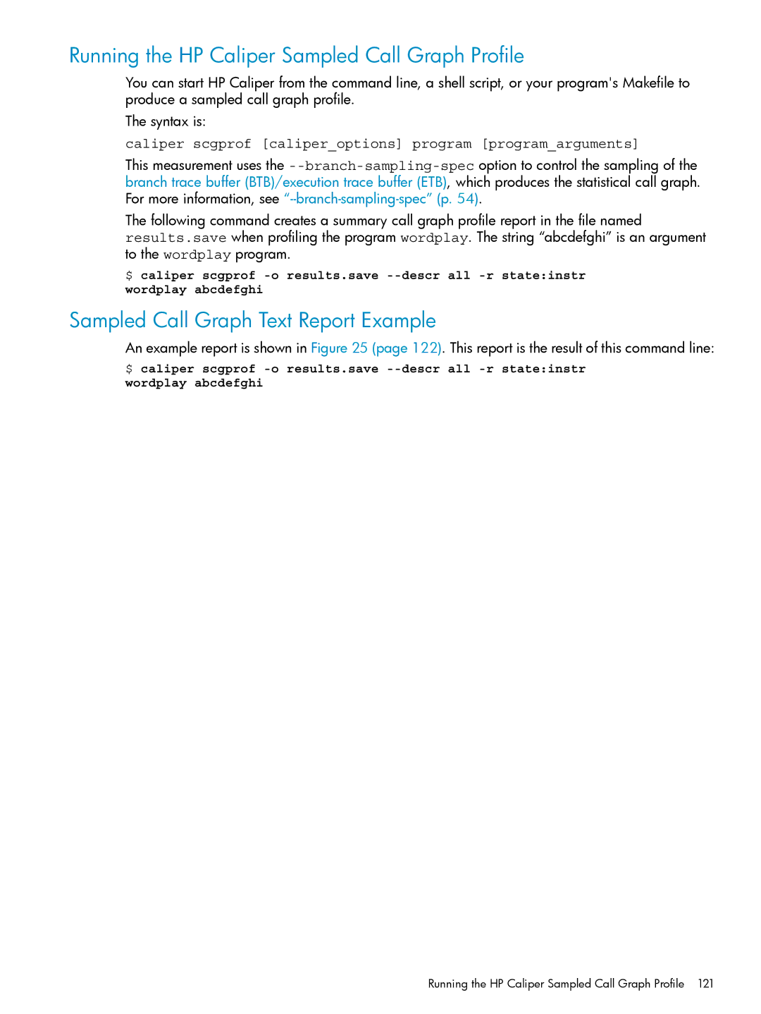 HP UX Caliper Software manual Running the HP Caliper Sampled Call Graph Profile, Sampled Call Graph Text Report Example 