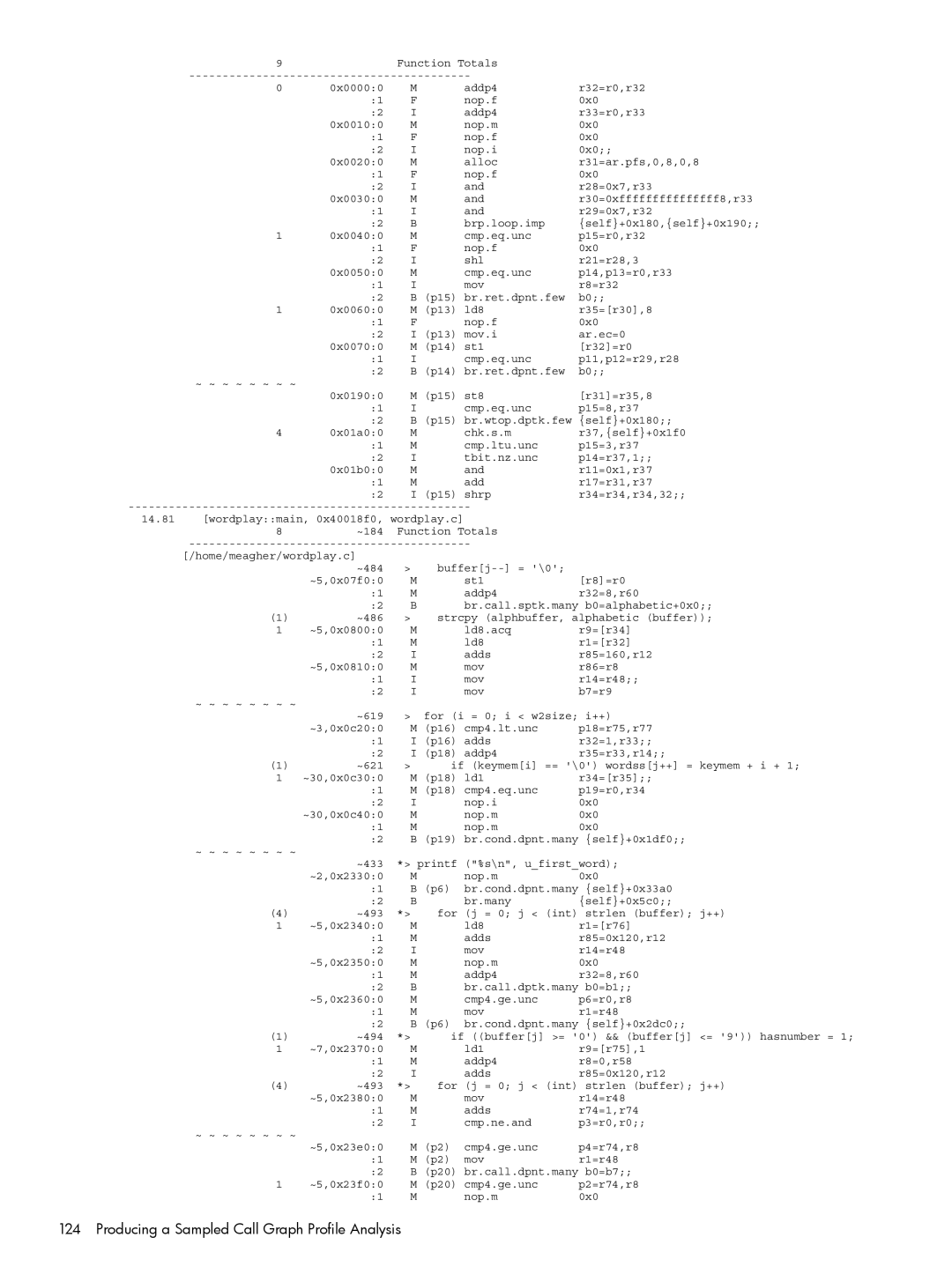 HP UX Caliper Software manual Producing a Sampled Call Graph Profile Analysis 