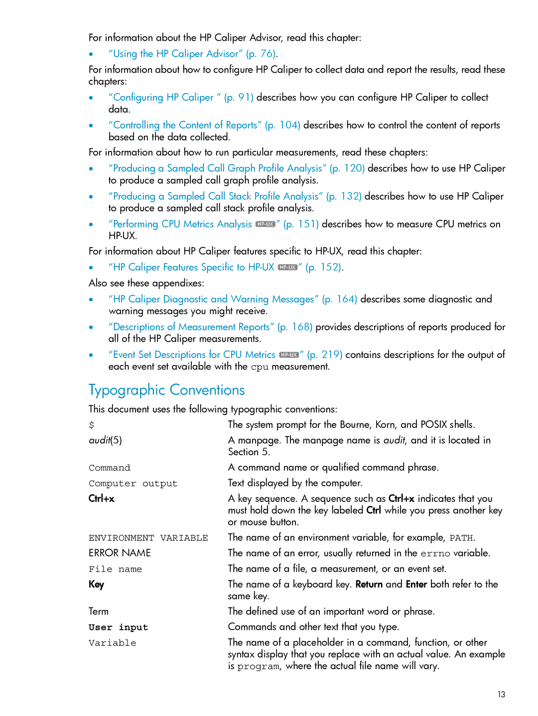 HP UX Caliper Software manual Typographic Conventions, Command, Computer output, File name, Variable 