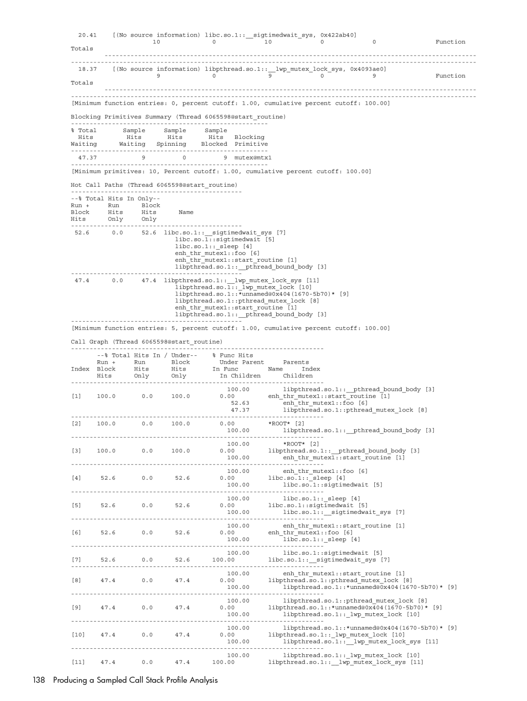 HP UX Caliper Software manual Producing a Sampled Call Stack Profile Analysis 