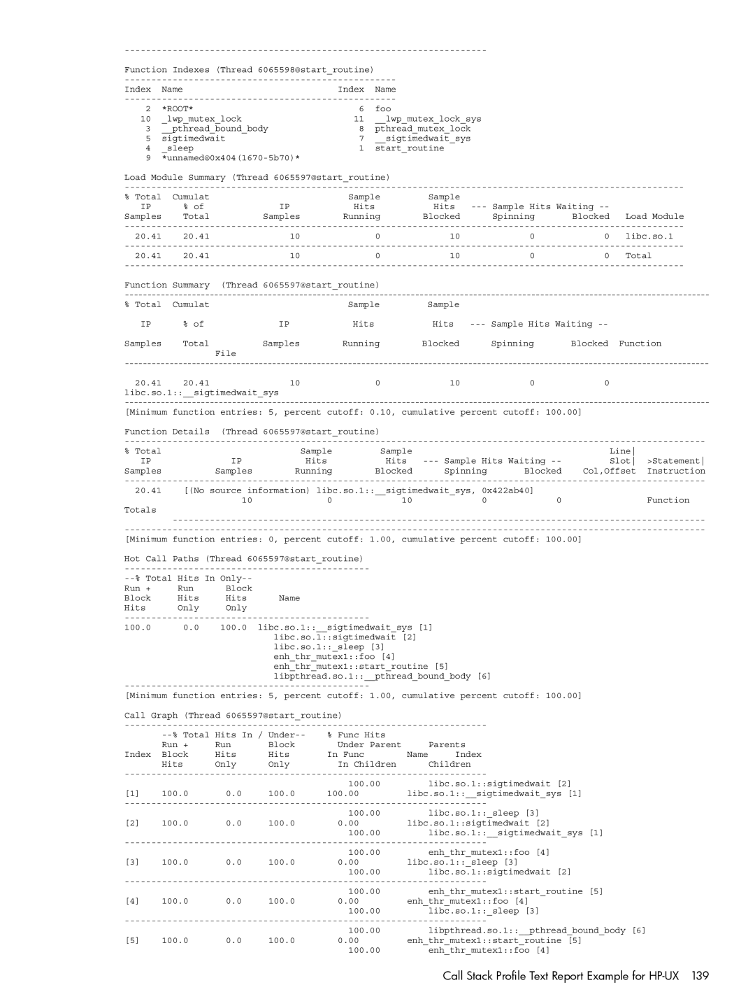 HP UX Caliper Software manual Function Indexes Thread 6065598@startroutine Name 