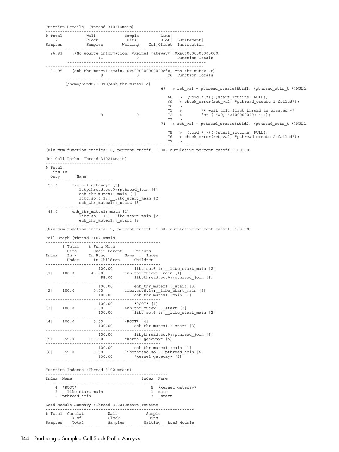 HP UX Caliper Software manual Producing a Sampled Call Stack Profile Analysis 