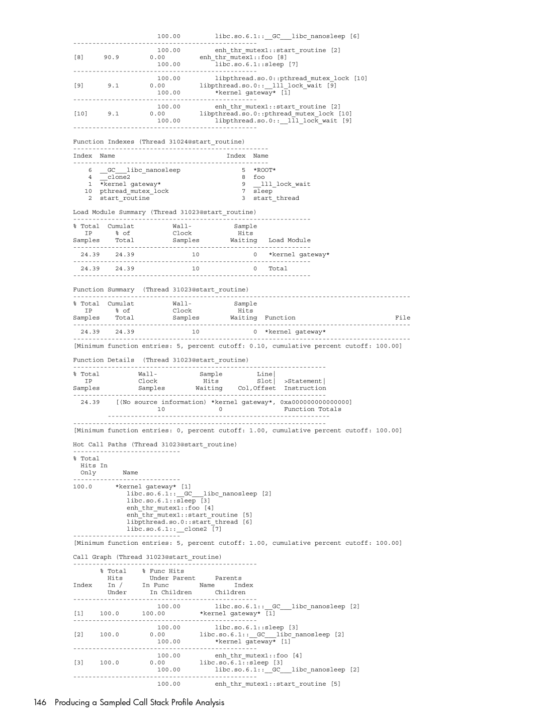 HP UX Caliper Software manual Producing a Sampled Call Stack Profile Analysis 