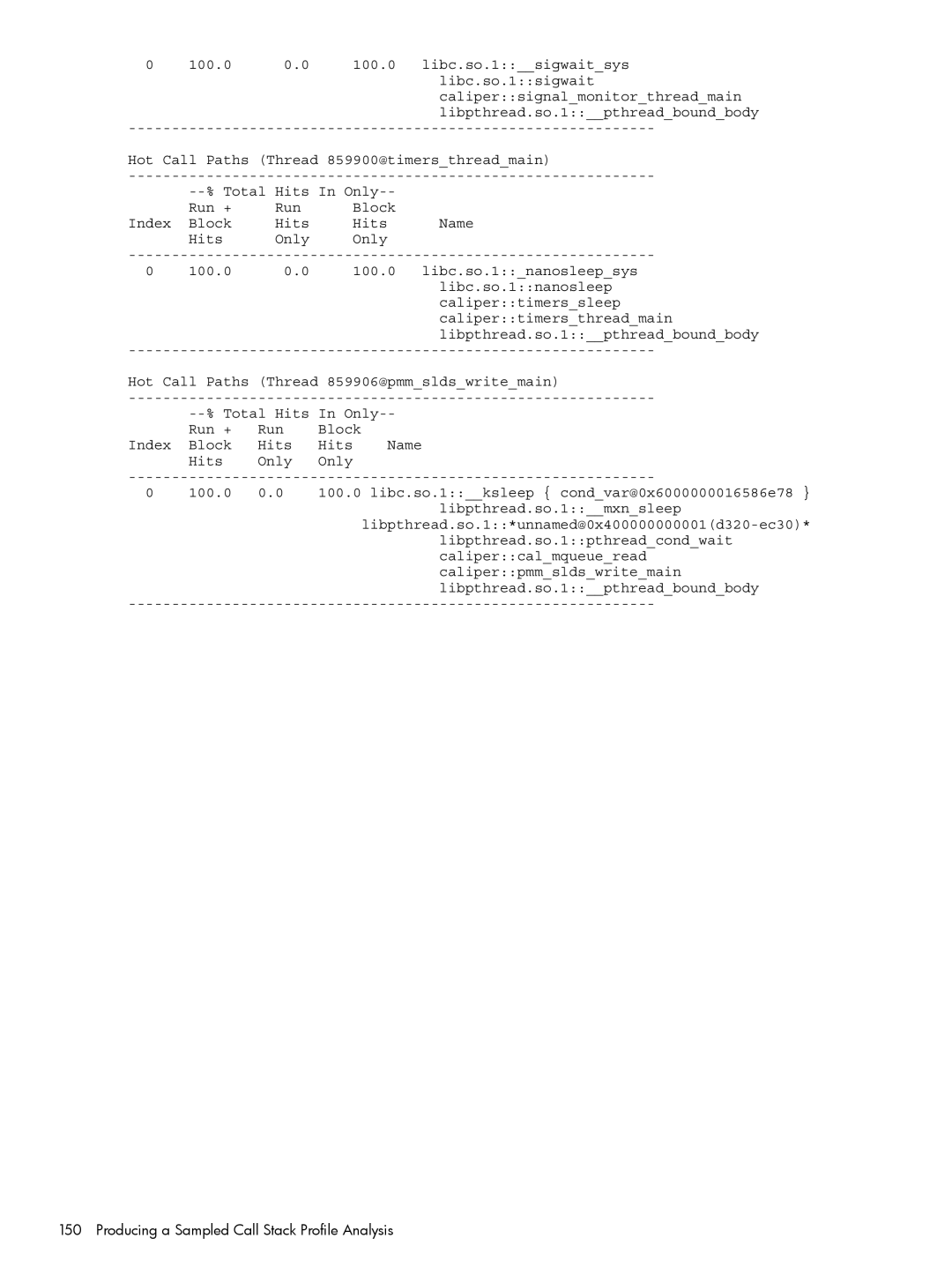 HP UX Caliper Software manual Producing a Sampled Call Stack Profile Analysis 