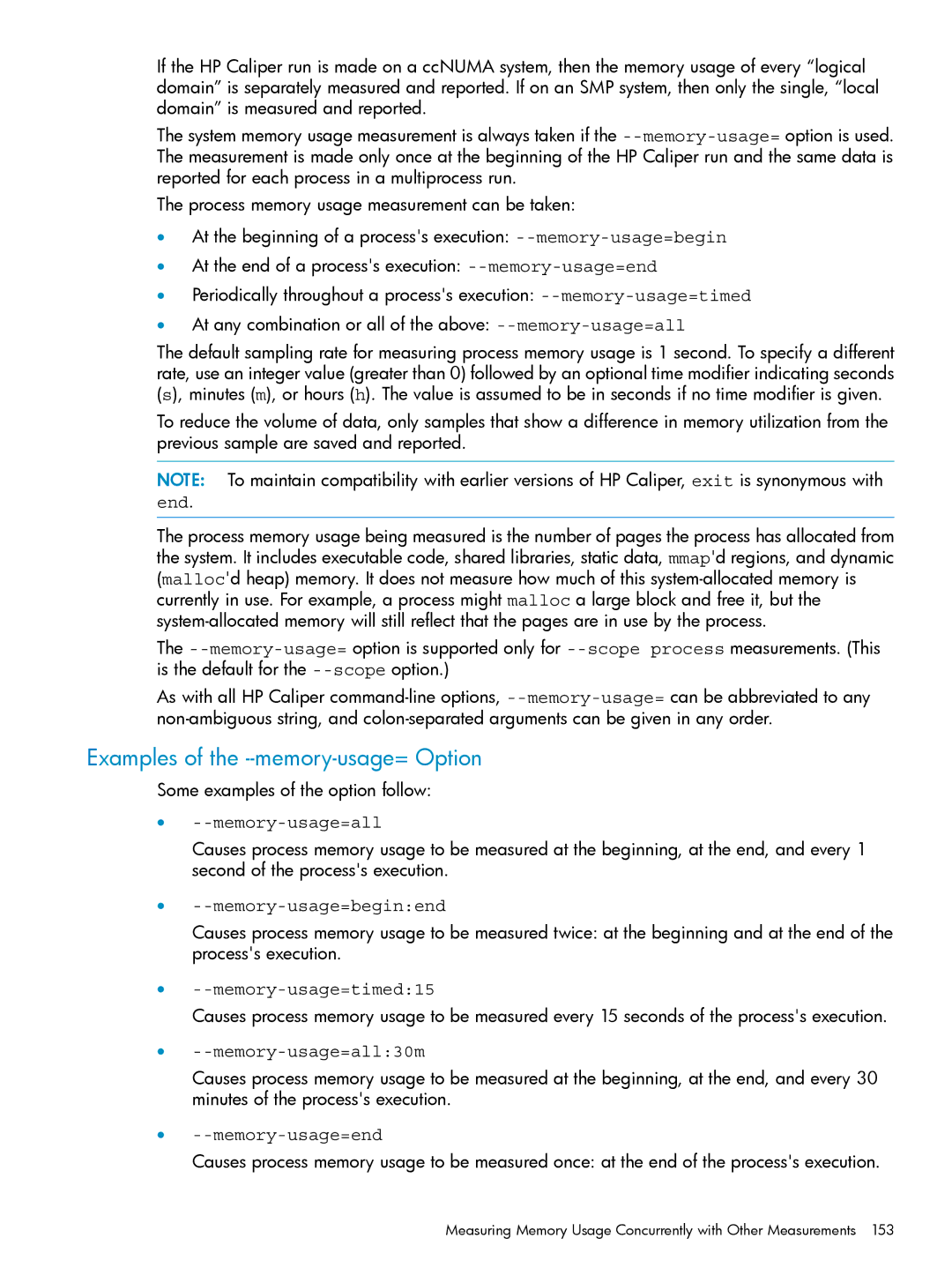 HP UX Caliper Software manual Examples of the --memory-usage= Option 