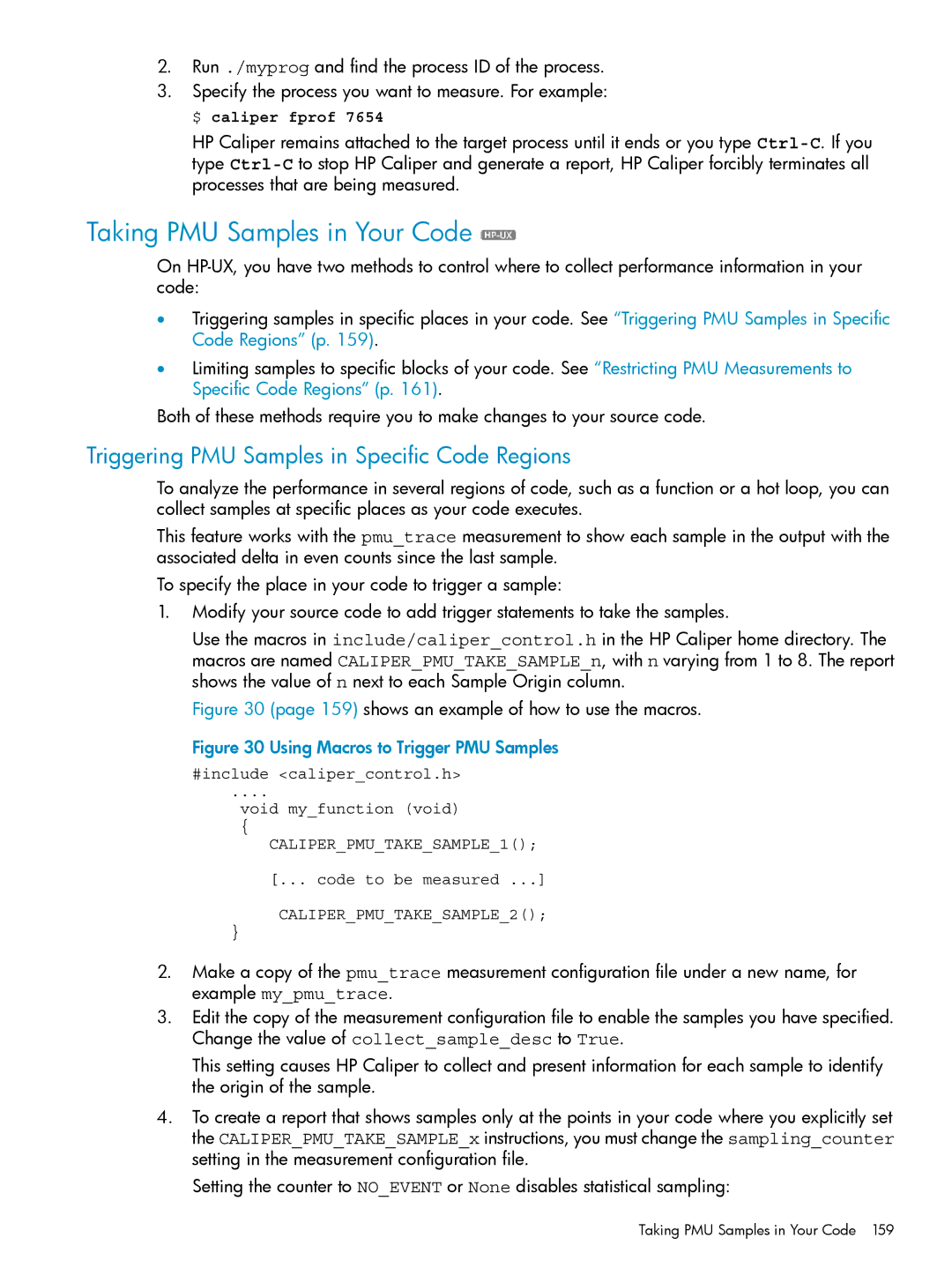 HP UX Caliper Software manual Taking PMU Samples in Your Code, Triggering PMU Samples in Specific Code Regions 