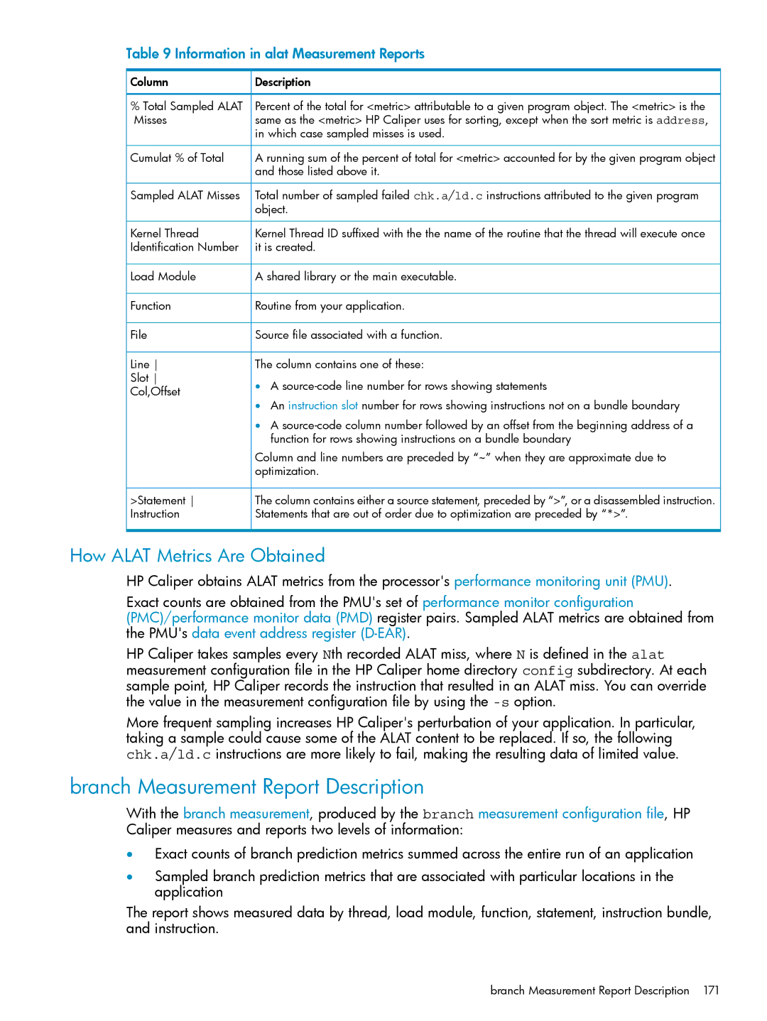 HP UX Caliper Software manual Branch Measurement Report Description, How Alat Metrics Are Obtained 