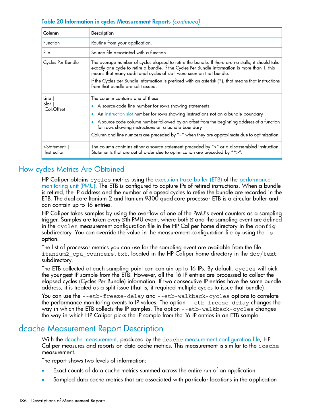 HP UX Caliper Software manual Dcache Measurement Report Description, How cycles Metrics Are Obtained 