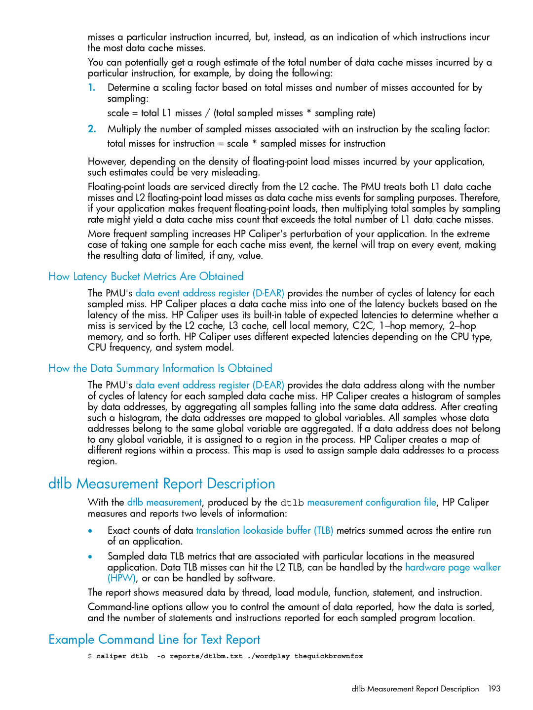 HP UX Caliper Software manual Dtlb Measurement Report Description, How Latency Bucket Metrics Are Obtained 