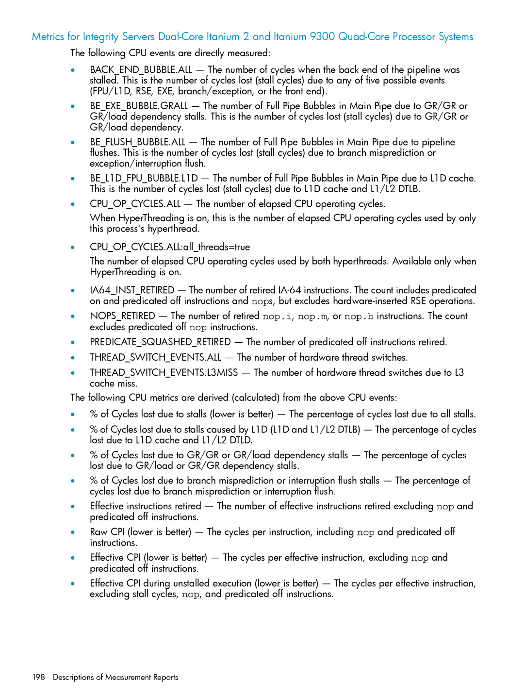 HP UX Caliper Software manual Descriptions of Measurement Reports 