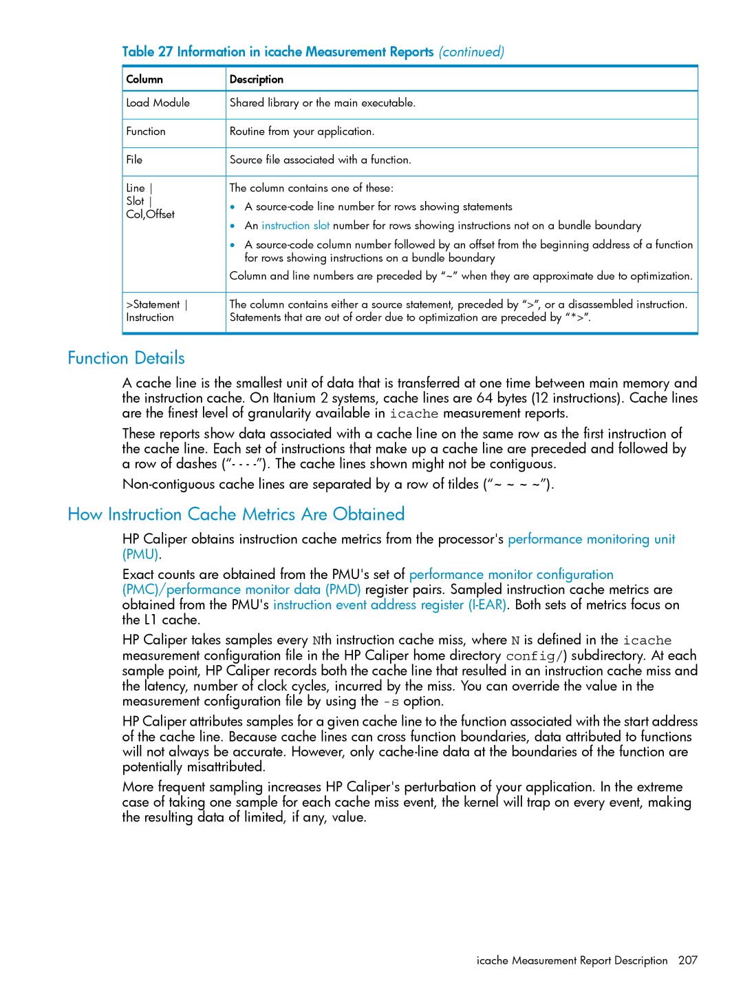 HP UX Caliper Software manual Function Details, How Instruction Cache Metrics Are Obtained 