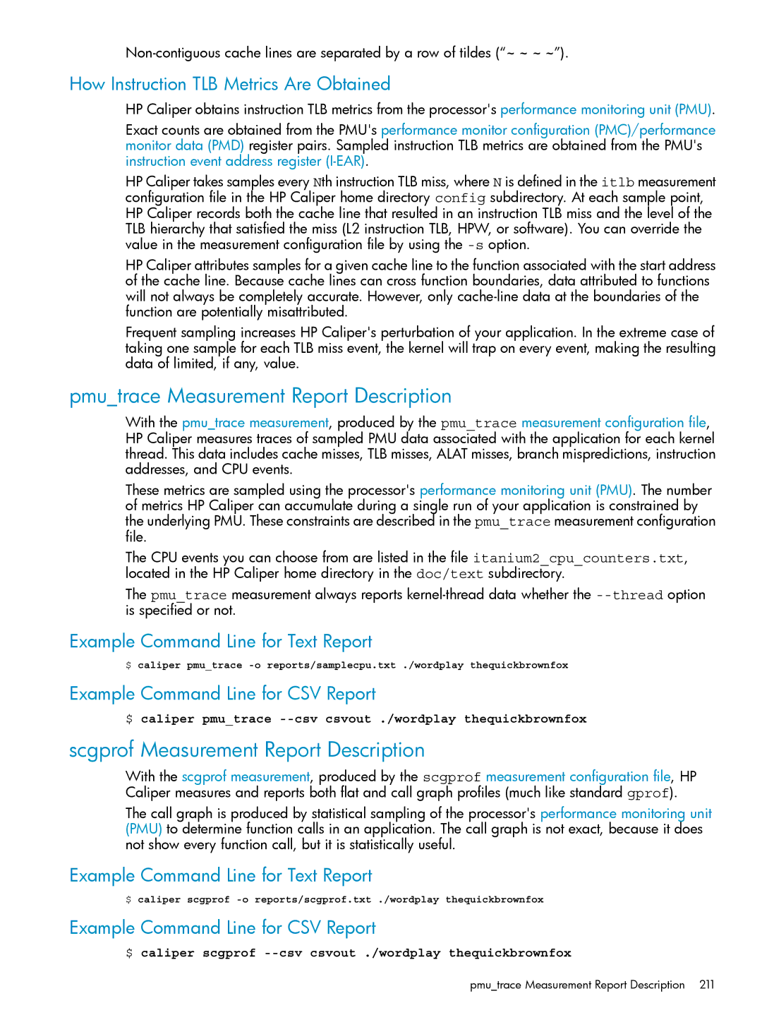 HP UX Caliper Software manual Pmutrace Measurement Report Description, Scgprof Measurement Report Description 