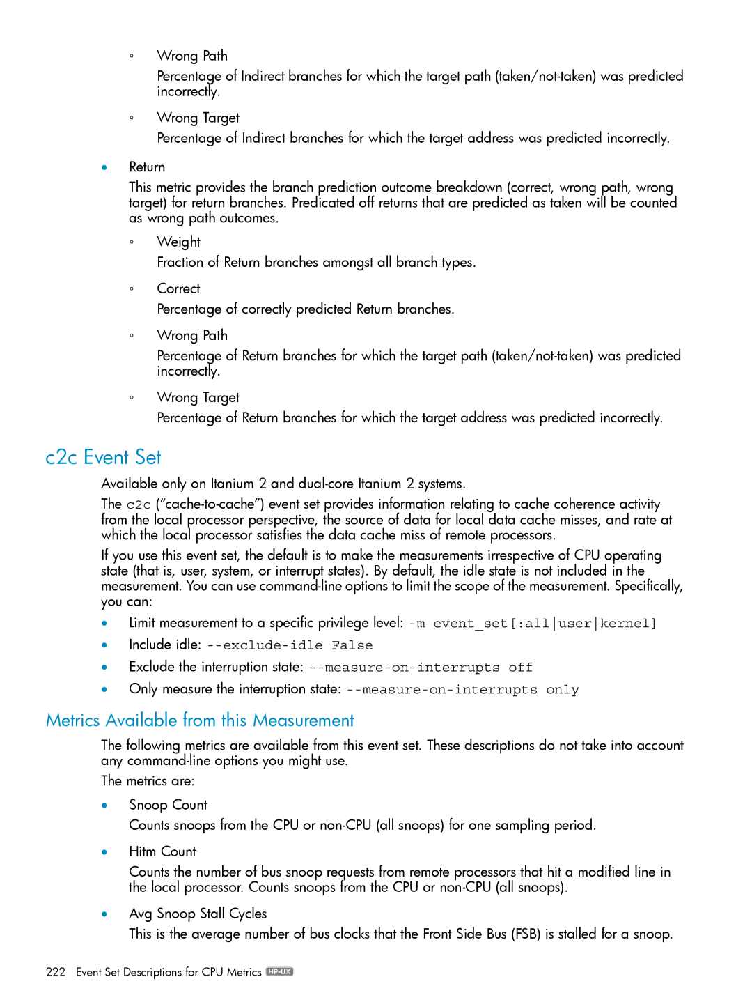 HP UX Caliper Software manual C2c Event Set 