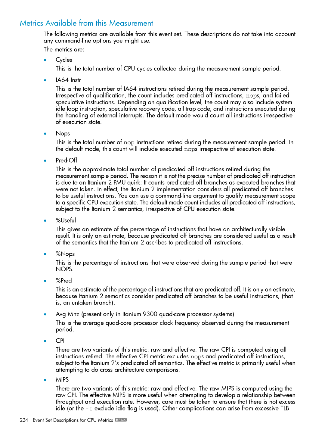 HP UX Caliper Software manual Pred-Off, Cpi, Mips 