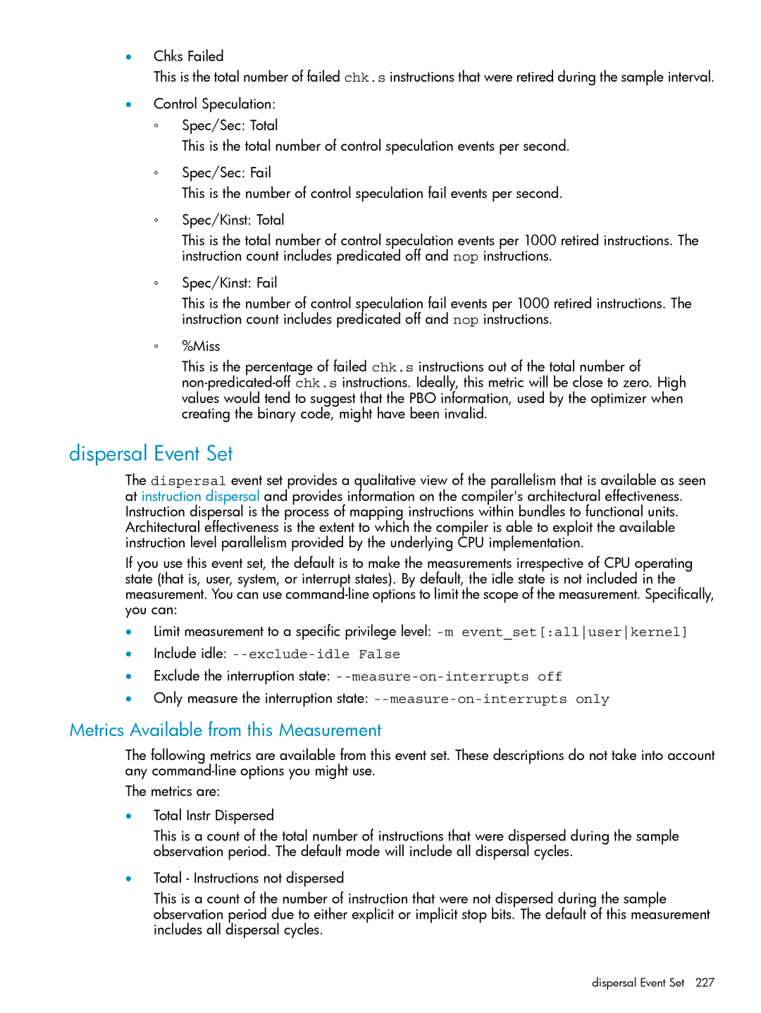 HP UX Caliper Software manual Dispersal Event Set 