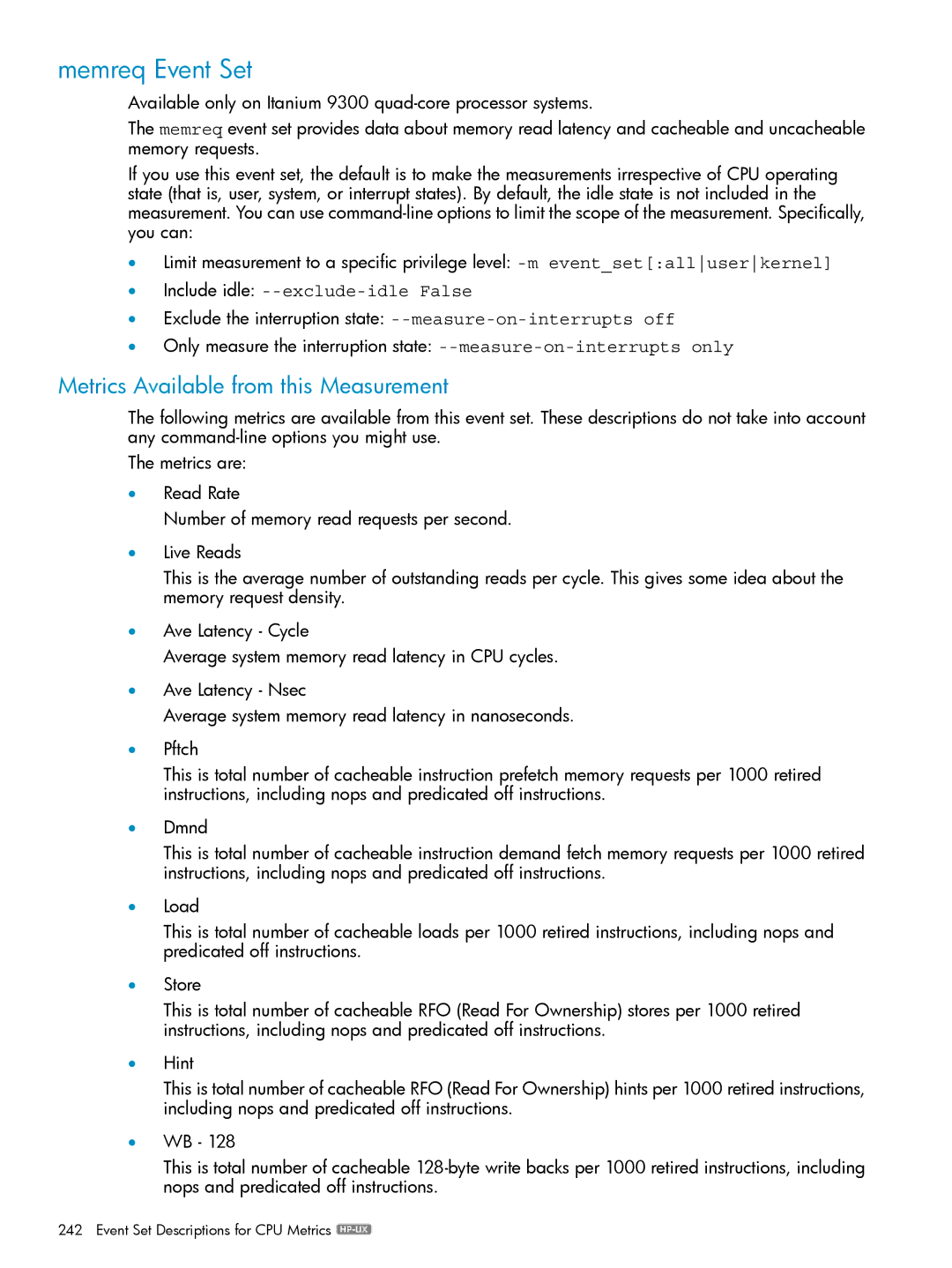 HP UX Caliper Software manual Memreq Event Set 