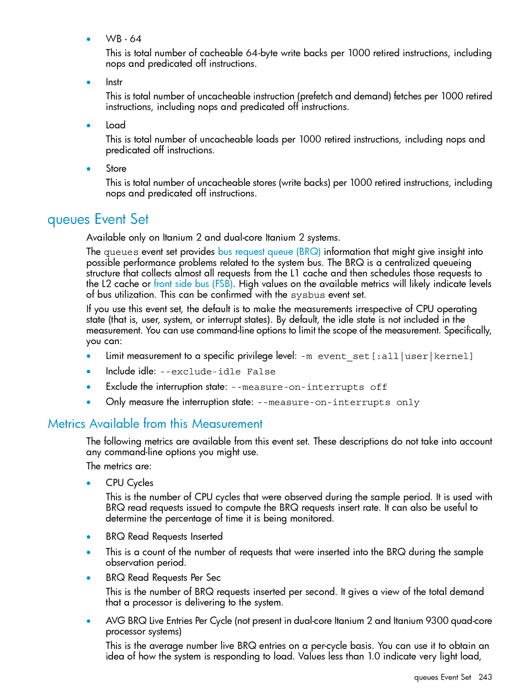 HP UX Caliper Software manual Queues Event Set 