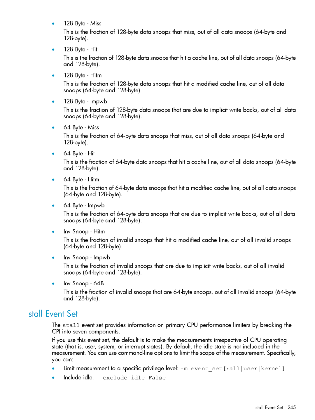 HP UX Caliper Software manual Stall Event Set 