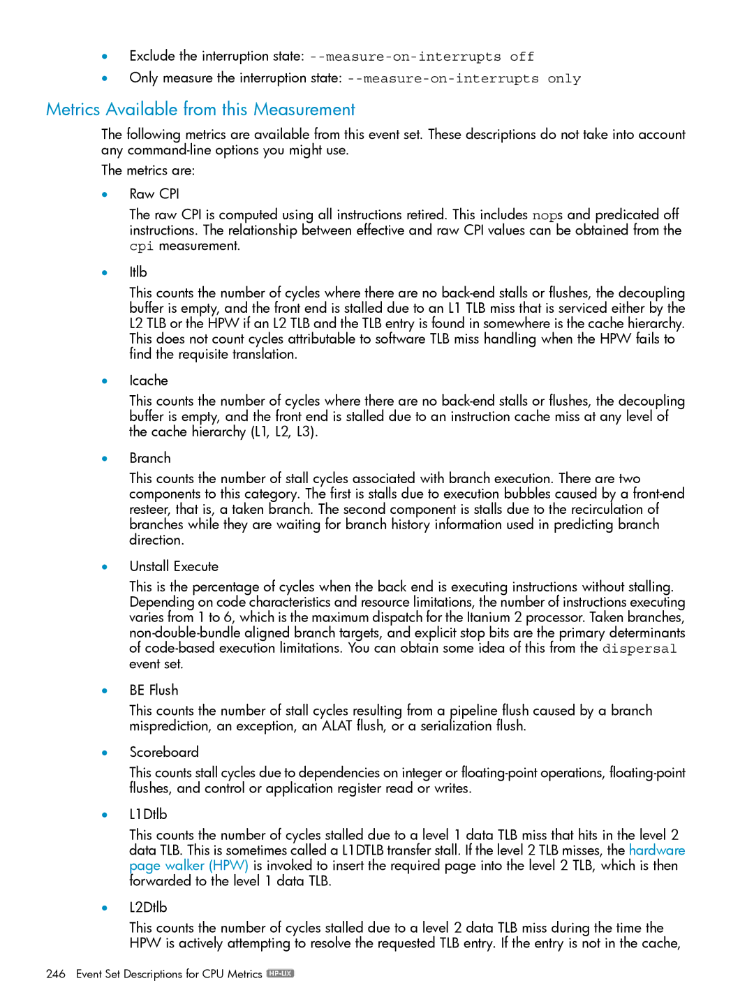 HP UX Caliper Software manual Metrics Available from this Measurement 