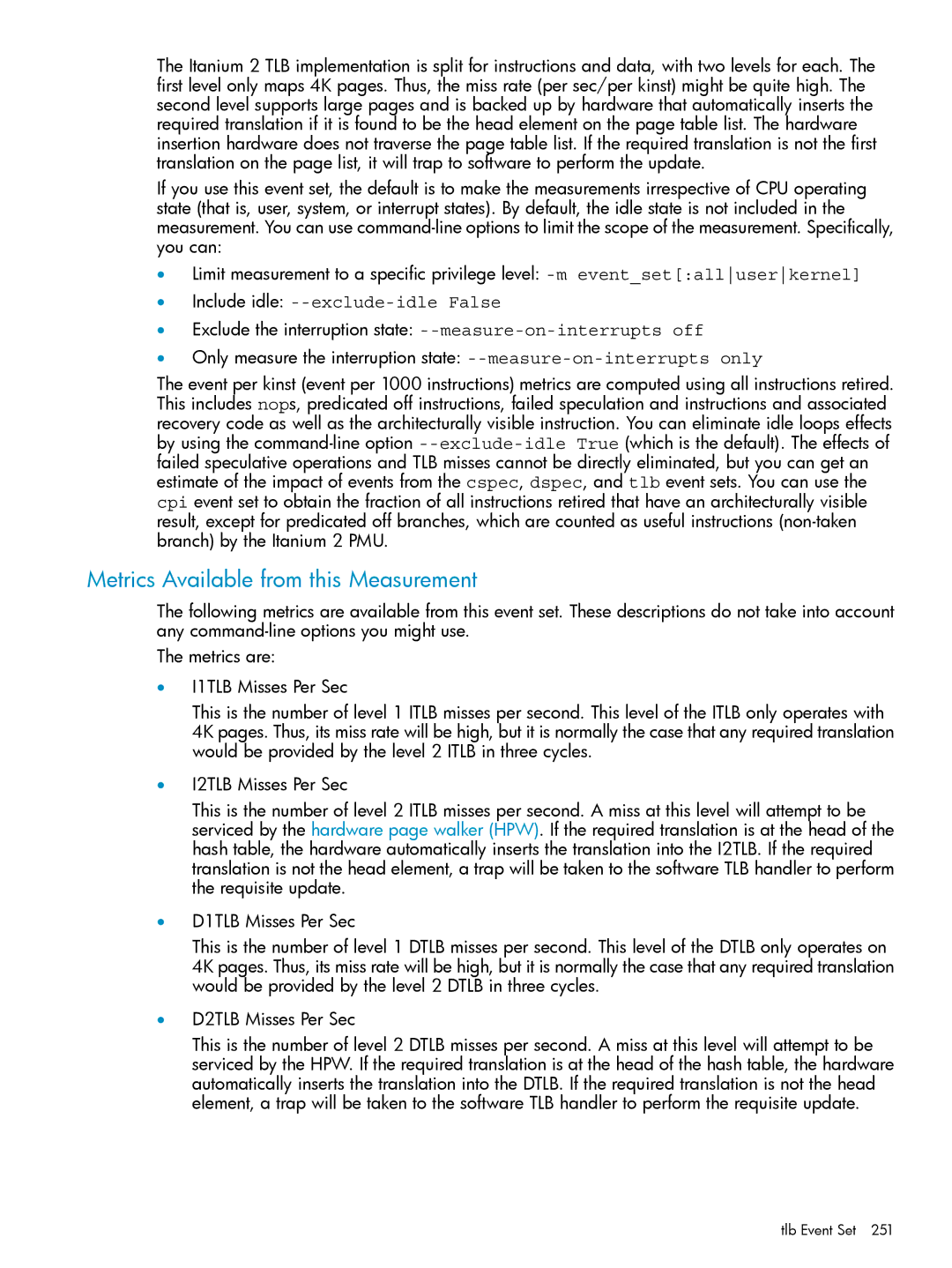 HP UX Caliper Software manual Tlb Event Set 