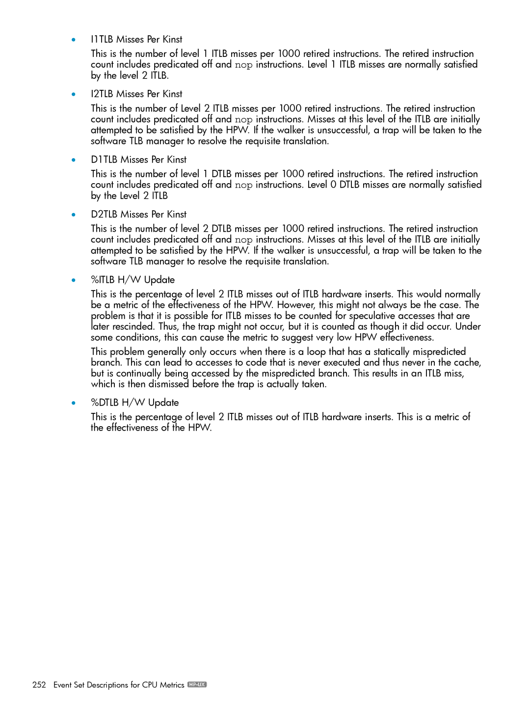 HP UX Caliper Software manual Event Set Descriptions for CPU Metrics 