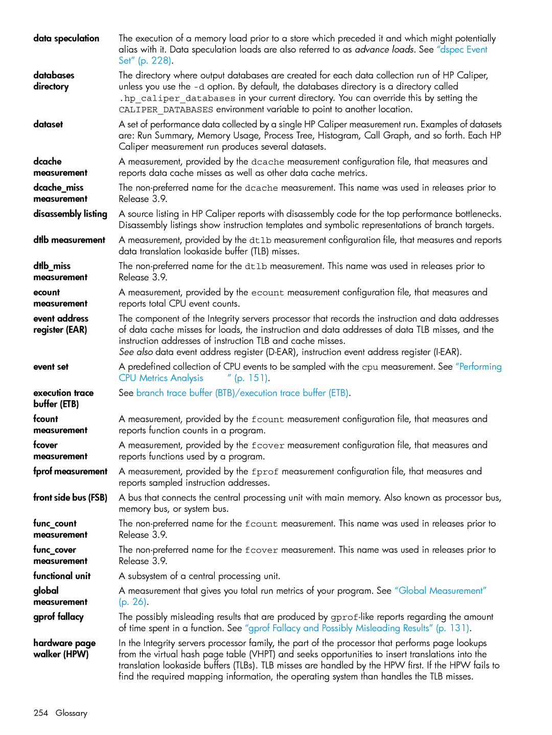 HP UX Caliper Software manual Set p, Glossary 