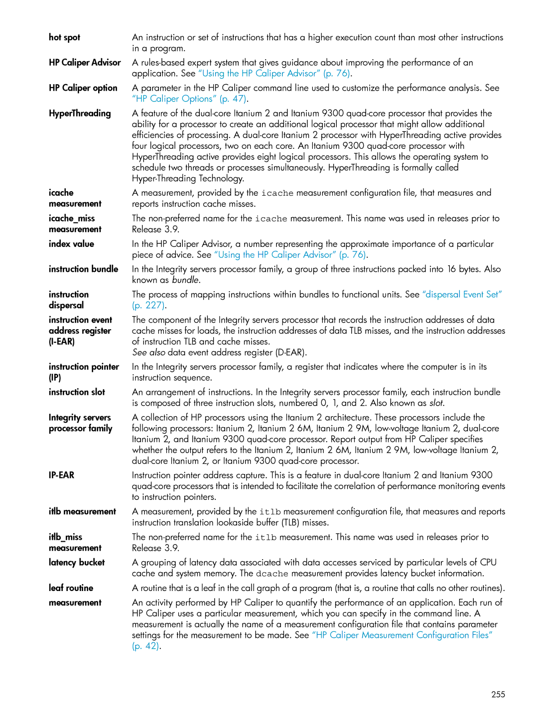 HP UX Caliper Software manual Hot spot, 255 