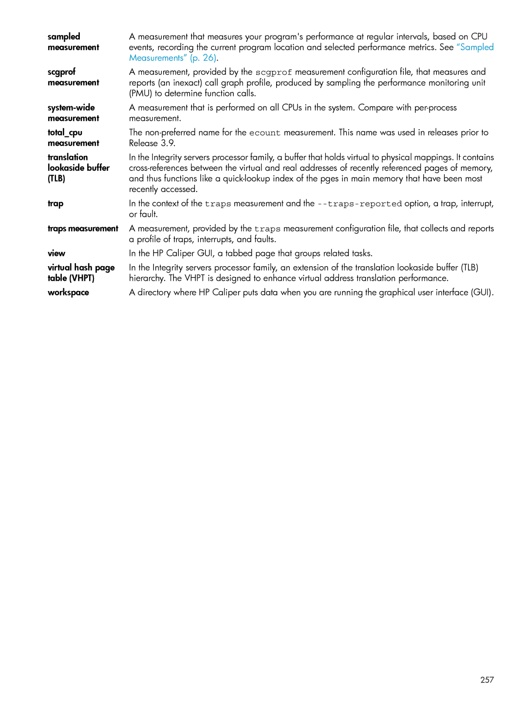 HP UX Caliper Software manual Measurements p, 257 