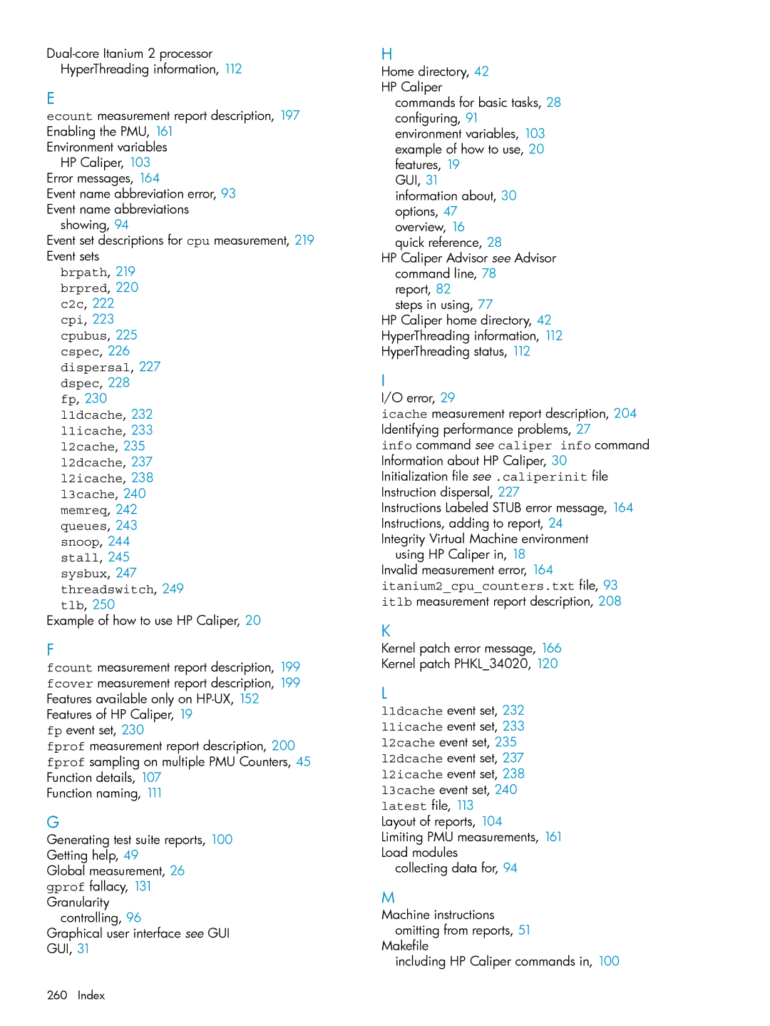 HP UX Caliper Software manual Environment variables HP Caliper, 103 Error messages 