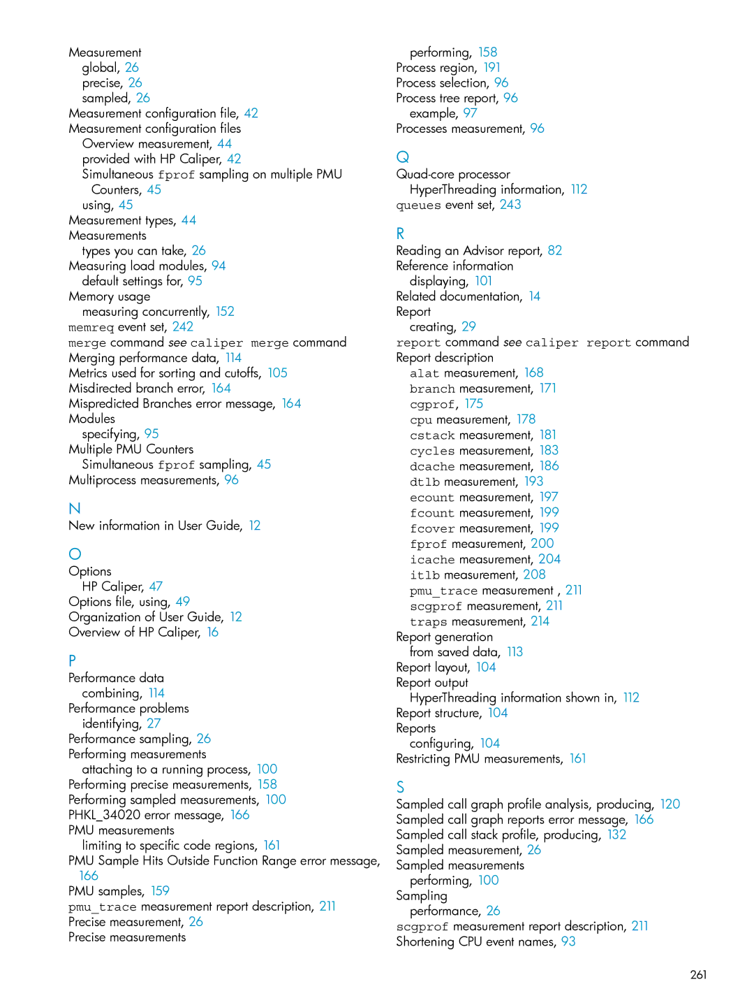 HP UX Caliper Software manual Sampled measurements performing, 261 