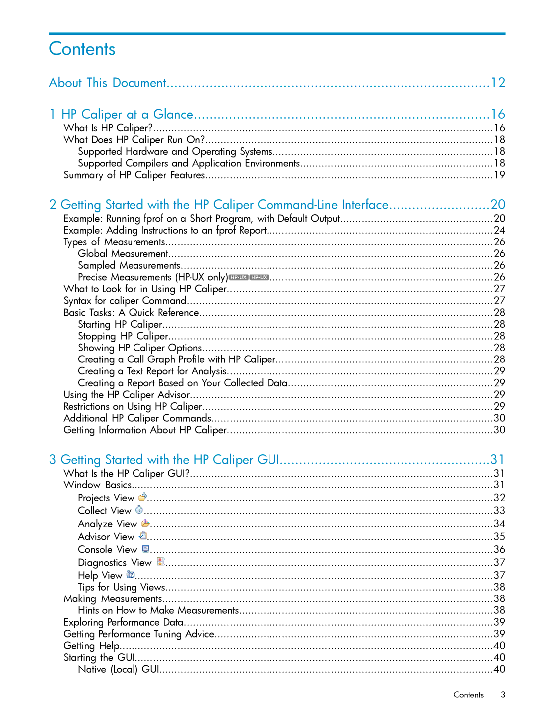 HP UX Caliper Software manual Contents 