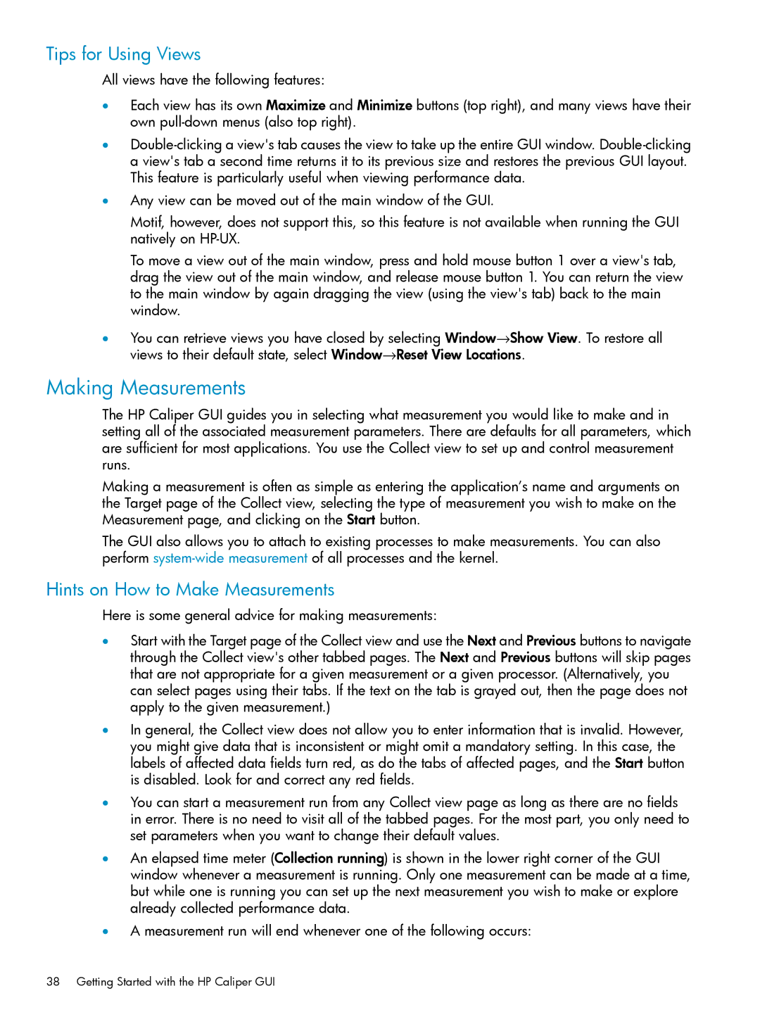 HP UX Caliper Software manual Making Measurements, Tips for Using Views, Hints on How to Make Measurements 