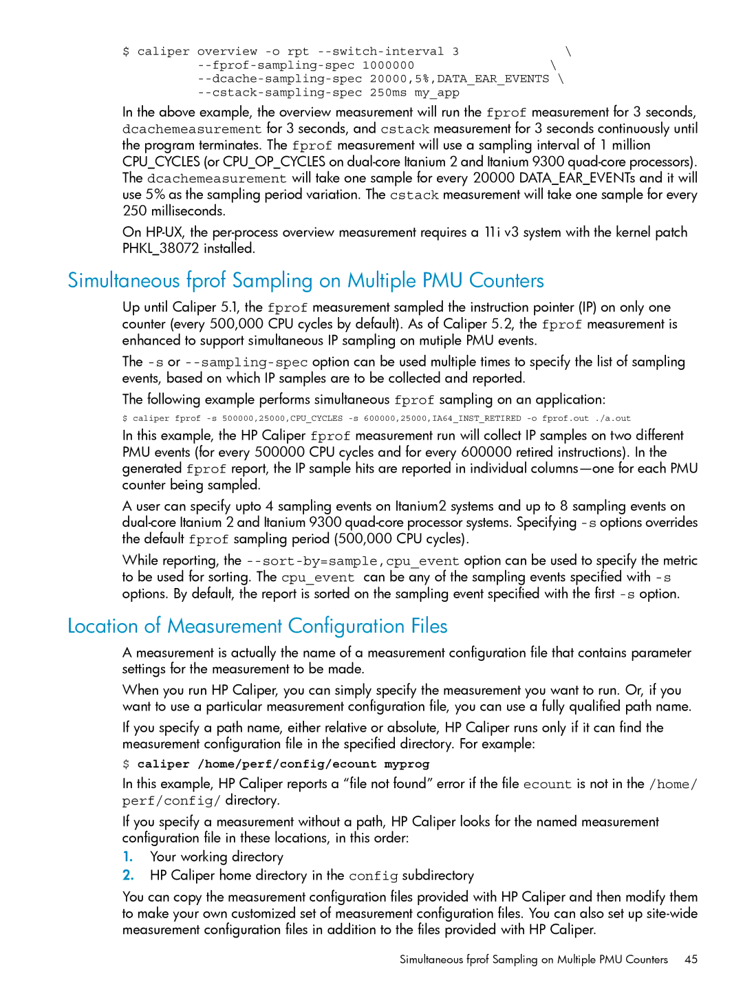 HP UX Caliper Software Simultaneous fprof Sampling on Multiple PMU Counters, Location of Measurement Configuration Files 