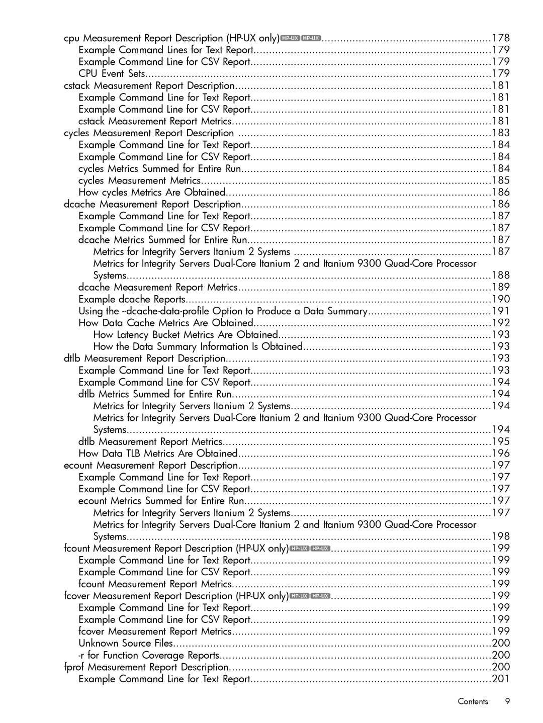 HP UX Caliper Software manual Contents 