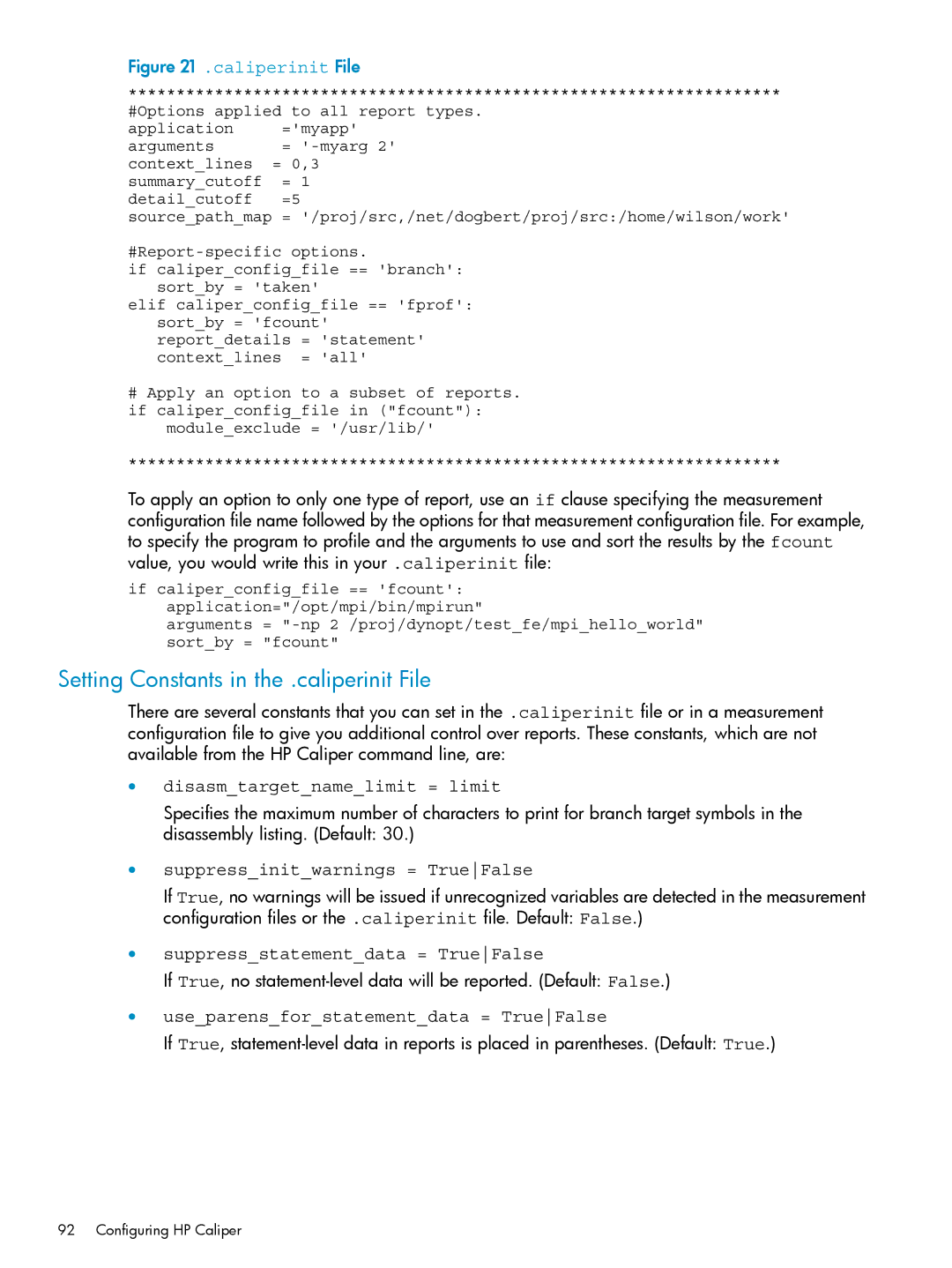 HP UX Caliper Software manual Setting Constants in the .caliperinit File, Disasmtargetnamelimit = limit 