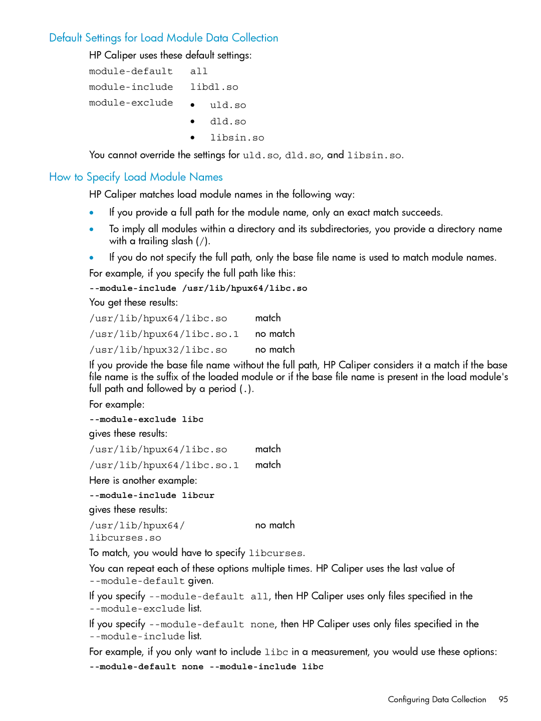 HP UX Caliper Software manual Default Settings for Load Module Data Collection, How to Specify Load Module Names 