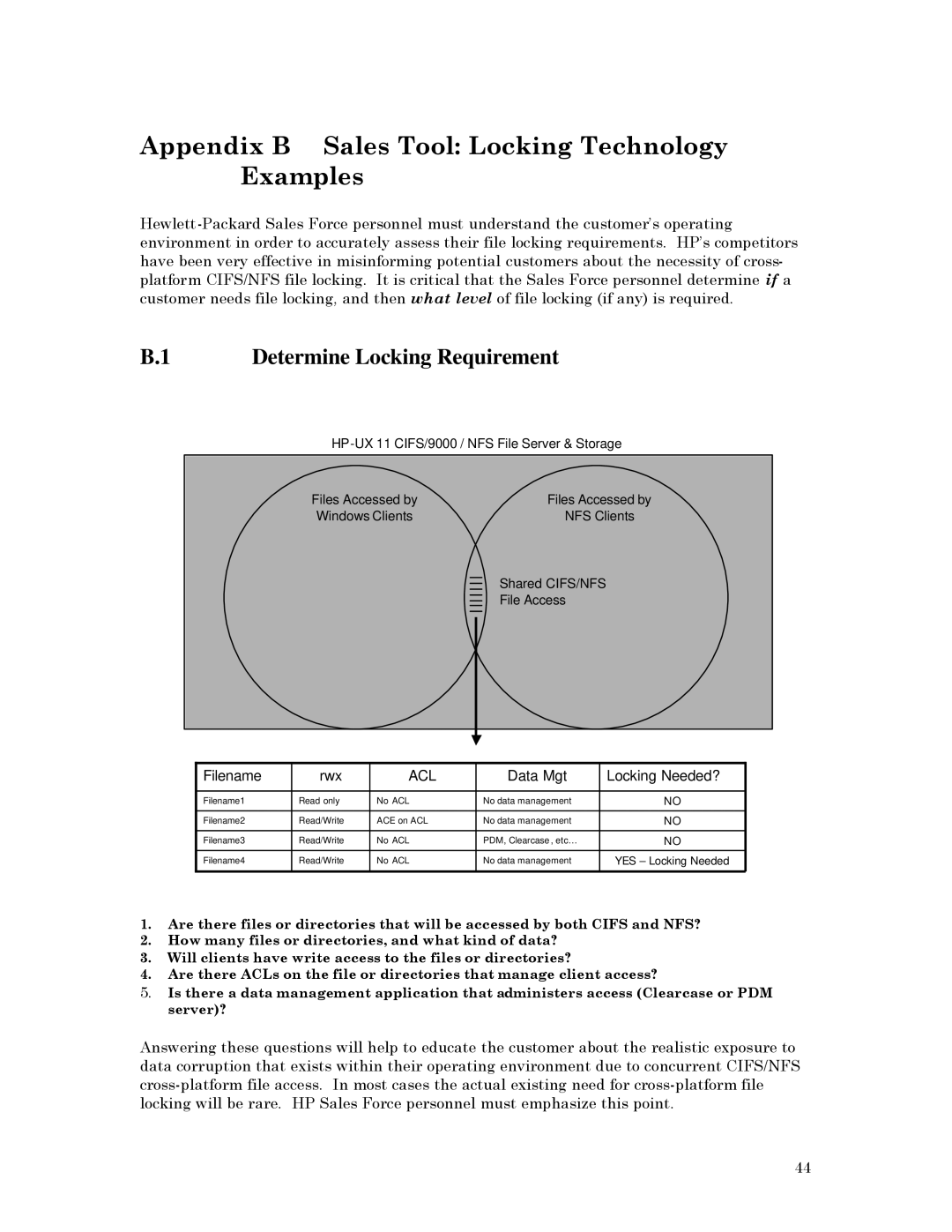 HP UX Common Internet File System (CIFS) Client/Server Software manual Appendix B Sales Tool Locking Technology Examples 