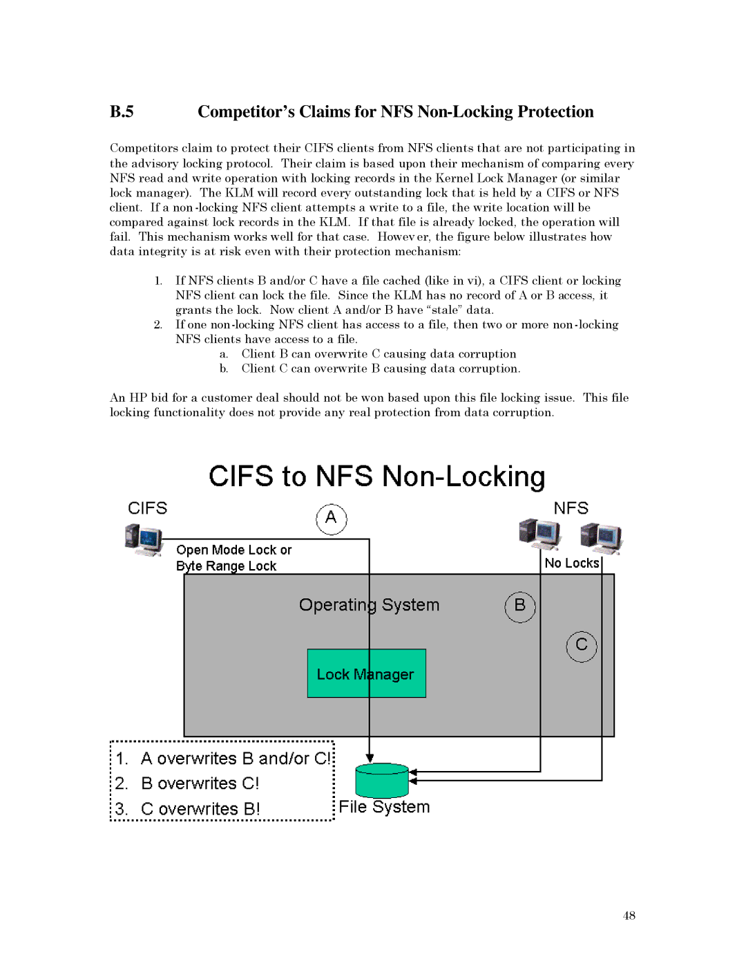 HP UX Common Internet File System (CIFS) Client/Server Software manual Competitor’s Claims for NFS Non-Locking Protection 