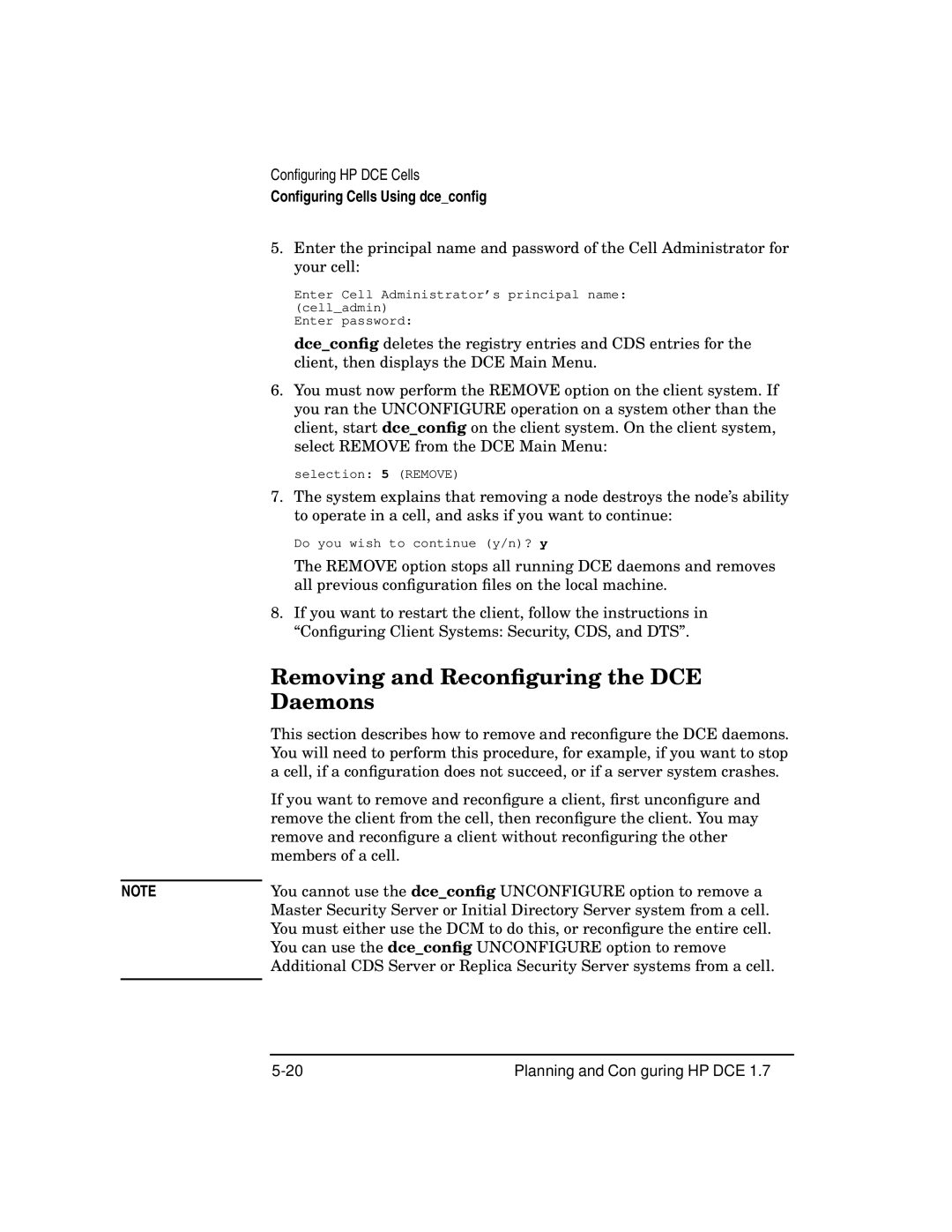 HP UX DCE Software manual Removing and Reconﬁguring the DCE, Daemons 