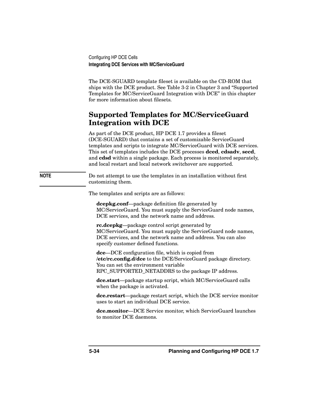 HP UX DCE Software manual Supported Templates for MC/ServiceGuard, Integration with DCE 