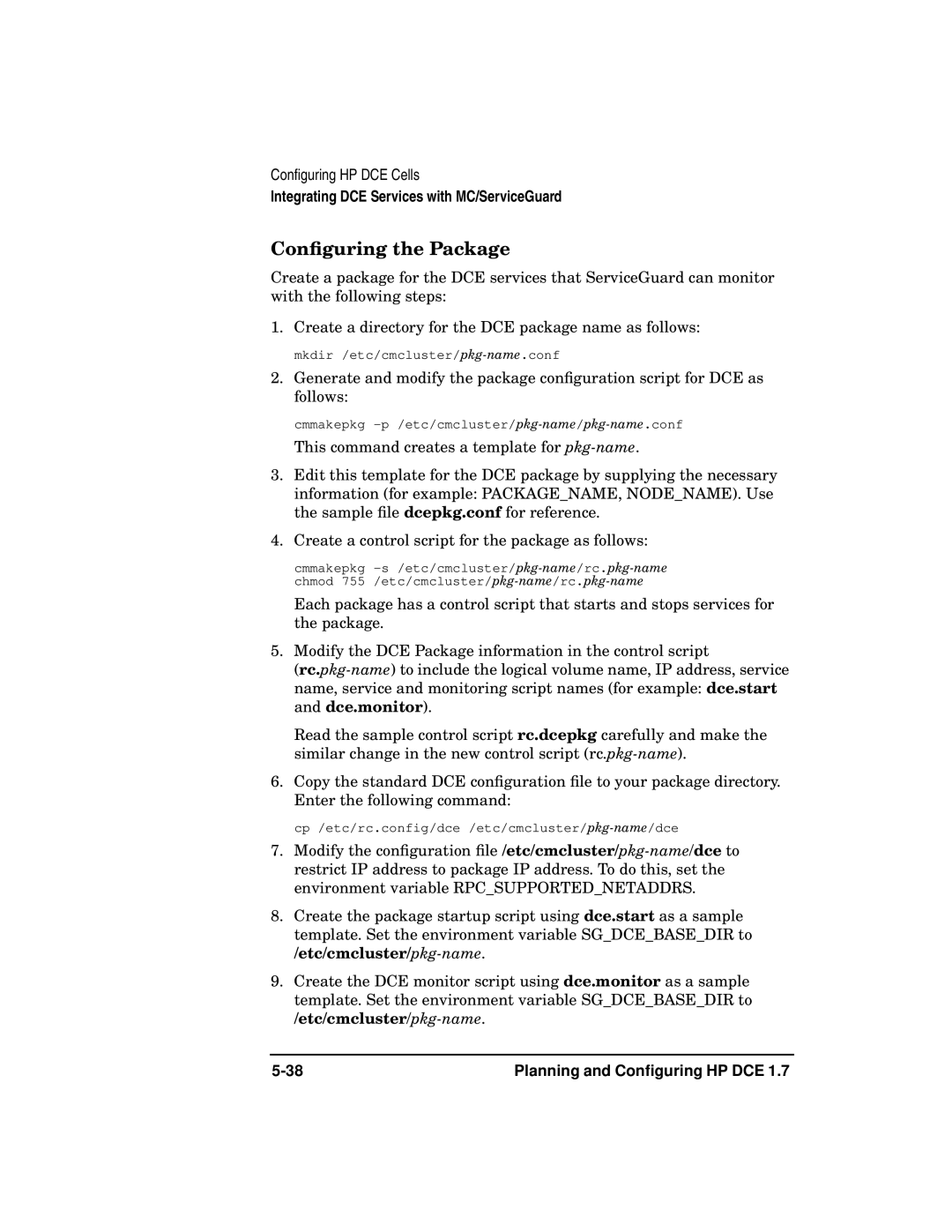 HP UX DCE Software manual Conﬁguring the Package 