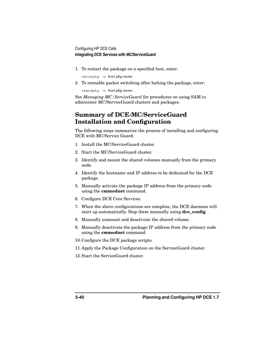 HP UX DCE Software manual Summary of DCE-MC/ServiceGuard Installation and Conﬁguration 